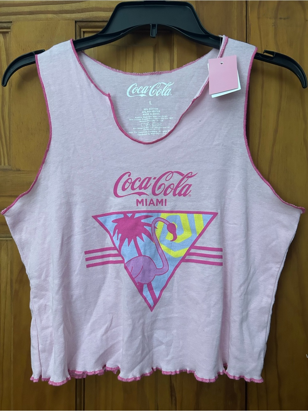 Coca Cola Pink Flamingo Miami Graphic Cropped Tank Top